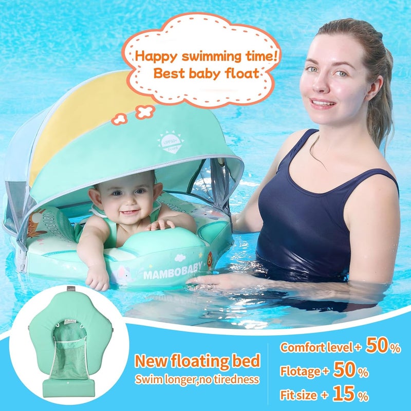 V Convey Mambobaby Float Add Tail No Flip Over Non-Inflatable Baby Swim Float Pearl Foam Solid Water Floats Smart Swim Trainer Infant Pool Float Swim Ring with Sun Canopy - Image 4